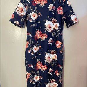 SHEIN Navy Floral Midi Dress